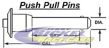 Push Pull Pins Detent 1/4" Diameter, 1.200 Grip, Overall Length 1.675"